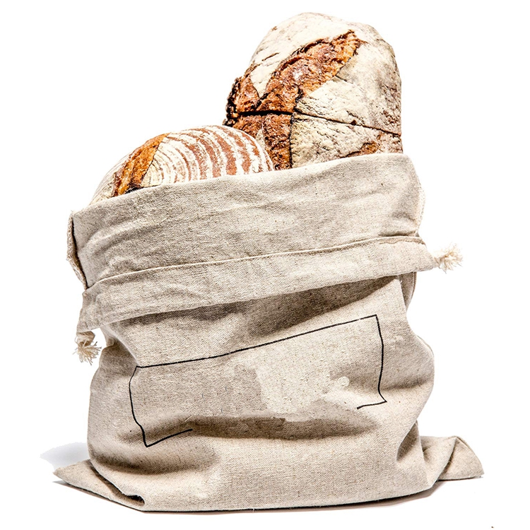 Customized Logo Eco Linen Pouch Drawstring Bag For Bread